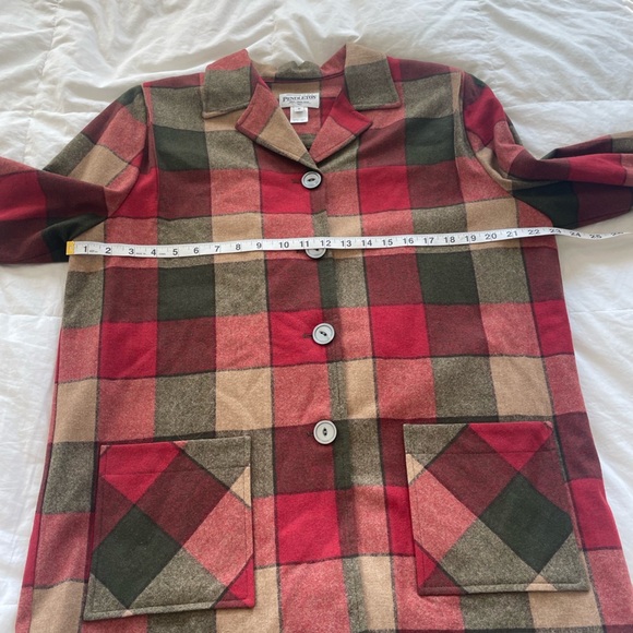 Vintage Pendleton 100% Virgin Wool Plaid Jacket Red Green Tan Button Front Coat - Picture 10 of 11